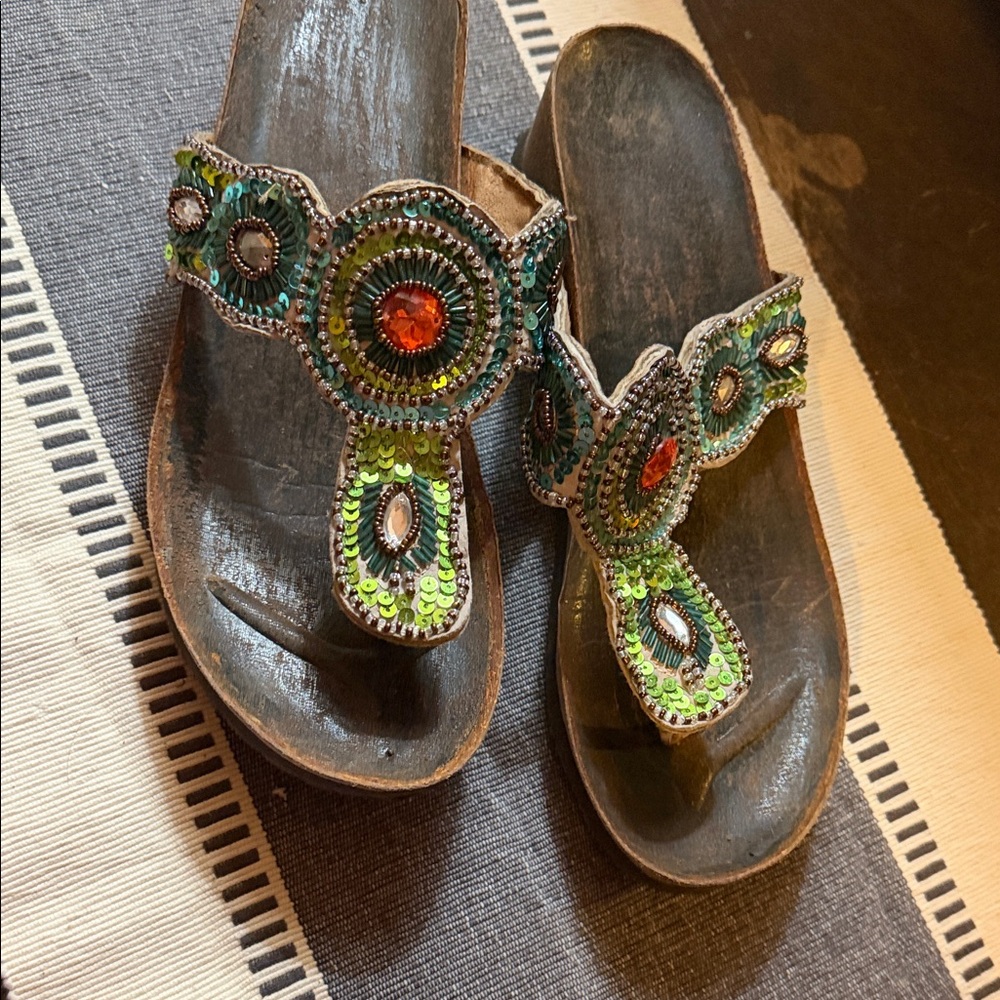 Embellished Green Sandals